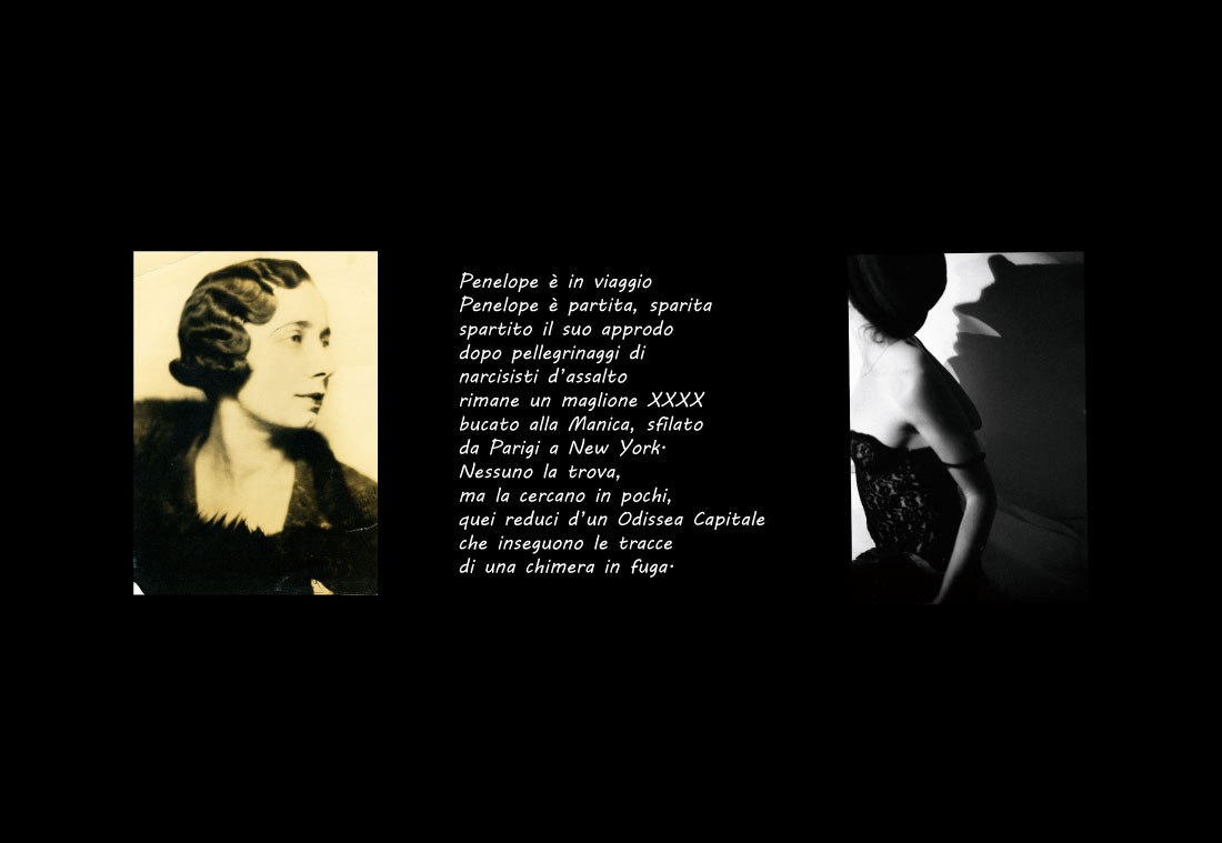 Tavola dalla serie: due fotografie e la poesia manoscritta «Penelope è in viaggio, Penelope è partita, sparita»